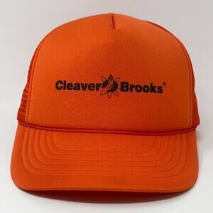 Vintage 80s Cleaver Brooks Trucker Hat Baseball Cap Boiler Room Snapback Orange